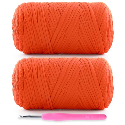 Weiches T-Shirt-Garn zum Häkeln, T-Shirt-Garne zum Häkeln, Taschen, Korb, Untersetzer, T-Shirt-Garne pro Knäuel, 47 g, 2 Stück, Orange Weiches T-Shirt-Garn zum Häkeln, T-Shirt-Garne zum Häkeln, Taschen, Korb, Untersetzer, T-Shirt-Garne pro Knäuel, 47 g, 2 Stück, Orange von DAERBOF