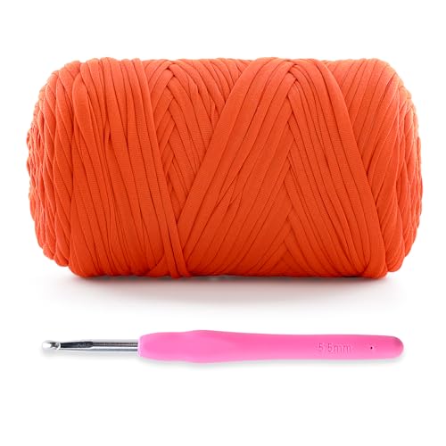Weiches T-Shirt-Garn zum Häkeln, T-Shirt-Garne zum Häkeln, Taschen, Korb, Untersetzer, T-Shirt-Garne pro Knäuel, 48 g, 47 m (1, Orange) von DAERBOF