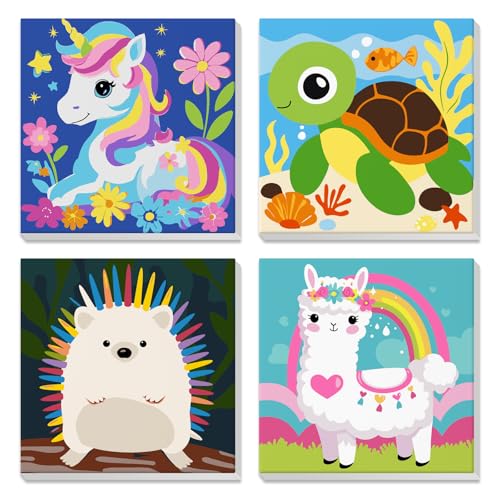 4 Stück Malen Nach Zahlen mit Rahmen, Cartoon Einhorn, Babyschildkröte, Igel, Flauschiges Lama, Malen Nach Zahlen für Kinder ab 7 5 10, Pinsel und Acrylfarben, Geschenk Mädchen 9 Jahre, 20x20 cm 4 Stück Malen Nach Zahlen mit Rahmen, Cartoon Einhorn, Babyschildkröte, Igel, Flauschiges Lama, Malen Nach Zahlen für Kinder ab 7 5 10, Pinsel und Acrylfarben, Geschenk Mädchen 9 Jahre, 20x20 cm von DAERLE