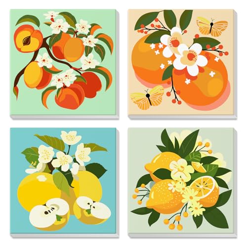 DAERLE 4 Stück Malen Nach Zahlen mit Rahmen, Pfirsich, Zitrone, Malen Nach Zahlen für Kinder ab 7 5 10, Pinsel und Acrylfarben, Geschenk Mädchen 9 Jahre, 20x20 cm, Frucht DAERLE 4 Stück Malen Nach Zahlen mit Rahmen, Pfirsich, Zitrone, Malen Nach Zahlen für Kinder ab 7 5 10, Pinsel und Acrylfarben, Geschenk Mädchen 9 Jahre, 20x20 cm, Frucht von DAERLE