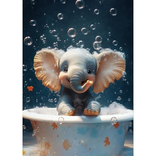 DAERLE 5D Diamond Painting Niedlicher Elefant, Diamant Painting Bilder Elefant mit Seifenblasen, Diamond Art Erwachsene DIY Diamant Kunst Malerei Stickerei Set Kreuzstich für Home Wand Dekor 30x40cm von DAERLE