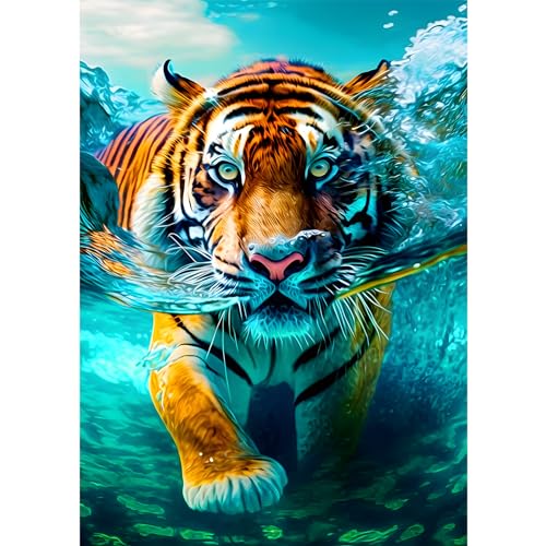 DAERLE 5D Diamond Painting Tiger Unterwasser, Diamant Painting Bilder Tier, Diamond Art Erwachsene Full DIY Diamant Kunst Malerei Stickerei Set Kreuzstich für Home Wand Dekor 30x40cm DAERLE 5D Diamond Painting Tiger Unterwasser, Diamant Painting Bilder Tier, Diamond Art Erwachsene Full DIY Diamant Kunst Malerei Stickerei Set Kreuzstich für Home Wand Dekor 30x40cm von DAERLE