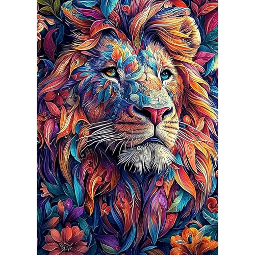 DAERLE Bunter Löwe Diamant Painting Bilder für Erwachsene Anfänger, 5D Blumenlöwe Diamond Painting Set, DIY Strass Bilder Diamant Kunst Kits, Diamant Painting für Zuhause Dekor 30x40 cm von DAERLE
