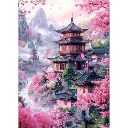 DAERLE DIY Diamond Painting Blumen und antike Gebäude, Diamond Painting Erwachsene Kirschblütenlandschaft, 5D Diamant Painting Bilder, Mosaikherstellung Bastelset für Haus Wanddeko 30x40cm DAERLE DIY Diamond Painting Blumen und antike Gebäude, Diamond Painting Erwachsene Kirschblütenlandschaft, 5D Diamant Painting Bilder, Mosaikherstellung Bastelset für Haus Wanddeko 30x40cm von DAERLE