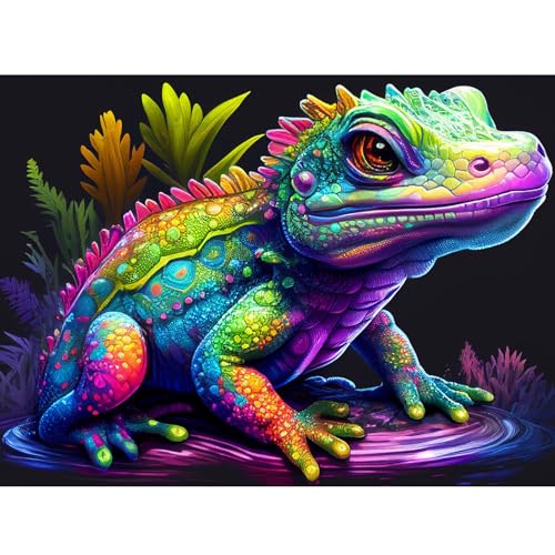 DAERLE DIY Diamond Painting Bunte Eidechse, 5D Diamant Painting Bilder Buntes Tier, Diamant Malerei Cross Stitch Stickerei Kunsthandwerk Set für Erwachsene, Wanddekorationen für Zuhause 40x30cm DAERLE DIY Diamond Painting Bunte Eidechse, 5D Diamant Painting Bilder Buntes Tier, Diamant Malerei Cross Stitch Stickerei Kunsthandwerk Set für Erwachsene, Wanddekorationen für Zuhause 40x30cm von DAERLE