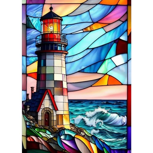 DAERLE DIY Diamond Painting Leuchtturm, 5D Diamant Painting Bilder Buntes Glasfenster, Diamant Malerei Cross Stitch Stickerei Kunsthandwerk Set für Erwachsene, Wanddekorationen für Zuhause 30x40cm DAERLE DIY Diamond Painting Leuchtturm, 5D Diamant Painting Bilder Buntes Glasfenster, Diamant Malerei Cross Stitch Stickerei Kunsthandwerk Set für Erwachsene, Wanddekorationen für Zuhause 30x40cm von DAERLE