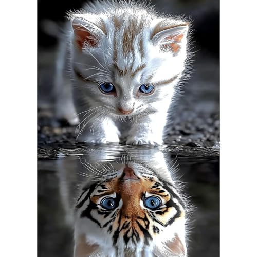DAERLE DIY Diamond Painting Tiger-Spiegelung eines Kätzchens, Diamond Painting Erwachsene Katze und Tiger, 5D Diamant Painting Bilder, Mosaikherstellung Bastelset für Haus Wanddeko 30x40cm DAERLE DIY Diamond Painting Tiger-Spiegelung eines Kätzchens, Diamond Painting Erwachsene Katze und Tiger, 5D Diamant Painting Bilder, Mosaikherstellung Bastelset für Haus Wanddeko 30x40cm von DAERLE