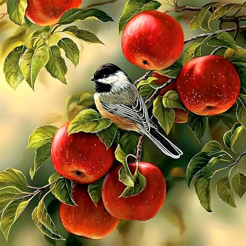 DAERLE DIY Vogel mit Apfelbaum Diamond Painting Erwachsene Kinder, Diamant Painting Bilder Tier, 5D Diamant Kunst Diamant Malerei Set Cross Stickerei Malerei Kits für Heimdekor 30x30cm von DAERLE