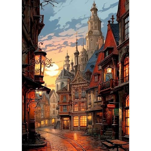 DAERLE Diamant Painting Bilder für Erwachsene Nachthimmel, 5D Diamond Painting Straße in der Altstadt, DIY Strass Bilder Diamant Kunst Kits, Diamant Painting für Home Wand Décor 30x40 cm Landschaft DAERLE Diamant Painting Bilder für Erwachsene Nachthimmel, 5D Diamond Painting Straße in der Altstadt, DIY Strass Bilder Diamant Kunst Kits, Diamant Painting für Home Wand Décor 30x40 cm Landschaft von DAERLE
