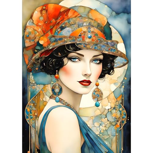 DAERLE Diamant Painting Bilder für Erwachsene Vintage Mädchen, 5D Diamond Painting Elegante Frau, DIY Strass Bilder Diamant Kunst Kits, Diamant Painting für Home Wand Décor 30x40 cm von DAERLE