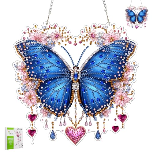 DAERLE Diamond Painting Anhänger, Blauer Schmetterling mit Blumen, Diamond Paintings Fensterdeko Hängend für Erwachsene, Diamant Painting Fensterbilder mit Kette für Fenster Wand und Eingang Decor DAERLE Diamond Painting Anhänger, Blauer Schmetterling mit Blumen, Diamond Paintings Fensterdeko Hängend für Erwachsene, Diamant Painting Fensterbilder mit Kette für Fenster Wand und Eingang Decor von DAERLE