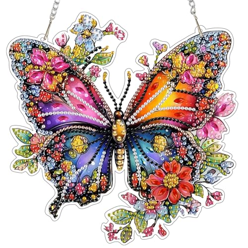 DAERLE Diamond Painting Anhänger, Bunter Schmetterling, Diamond Paintings Fensterdeko Hängend für Erwachsene, Blumen, Diamant Painting Fensterbilder mit Kette für Fenster Wand und Eingang Decor DAERLE Diamond Painting Anhänger, Bunter Schmetterling, Diamond Paintings Fensterdeko Hängend für Erwachsene, Blumen, Diamant Painting Fensterbilder mit Kette für Fenster Wand und Eingang Decor von DAERLE