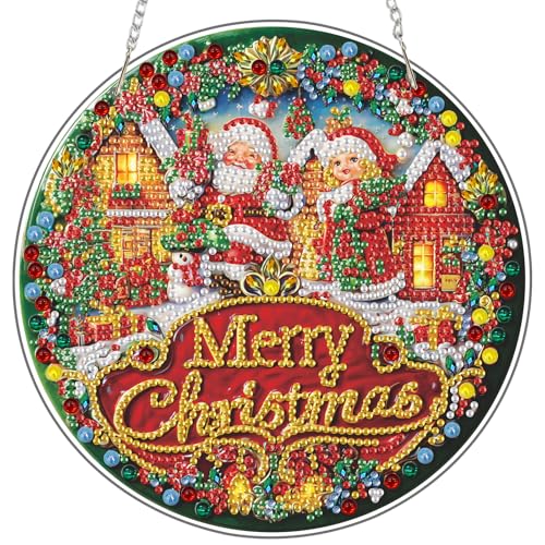 DAERLE Diamond Painting Anhänger, Frohe Weihnachten, Diamond Paintings Fensterdeko Hängend, Weihnachtsmannschild, Diamant Painting Fensterbilder mit Kette für Fenster Wand und Eingang Decor DAERLE Diamond Painting Anhänger, Frohe Weihnachten, Diamond Paintings Fensterdeko Hängend, Weihnachtsmannschild, Diamant Painting Fensterbilder mit Kette für Fenster Wand und Eingang Decor von DAERLE