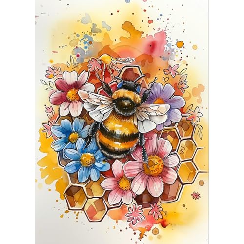 DAERLE Diamond Painting Aquarell Hummel, Diamant Painting Bilder Biene mit Blume, DIY Diamant Vollbild, Malen Nach Zahlen Erwachsene, 5D Diamant Painting für Wand Dekoration 30x40cm DAERLE Diamond Painting Aquarell Hummel, Diamant Painting Bilder Biene mit Blume, DIY Diamant Vollbild, Malen Nach Zahlen Erwachsene, 5D Diamant Painting für Wand Dekoration 30x40cm von DAERLE