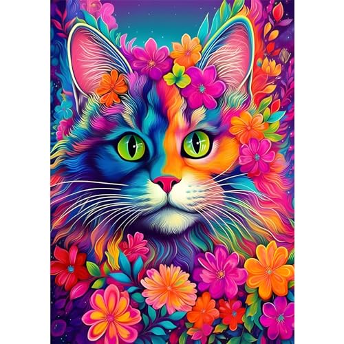 DAERLE Diamond Painting Bunte Katze, Diamant Painting Bilder Tier, DIY Diamant Vollbild, Malen Nach Zahlen Erwachsene, 5D Diamant Painting für Wand Dekoration 30x40cm von DAERLE