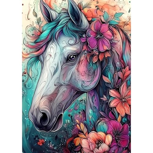 DAERLE Diamond Painting Erwachsene, Buntes Pferd, Diamant Painting Bilder Fantasievolles Pferd, 5D Diamond Painting Set für Anfänger, DIY Mosaikherstellung Bastelset für Haus Wanddeko 30x40cm von DAERLE