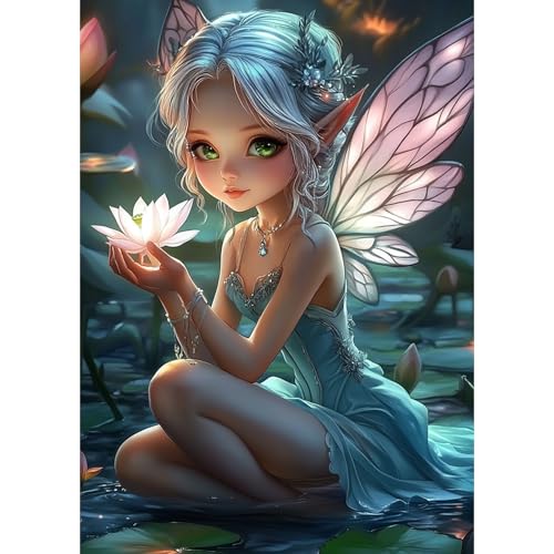 DAERLE Diamond Painting Erwachsene, Entzückende kleine Fee, Diamant Painting Bilder Niedliche Fee, 5D Diamond Painting Set für Anfänger, DIY Mosaikherstellung Bastelset für Haus Wanddeko 30x40cm von DAERLE