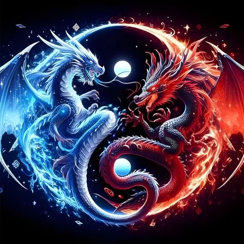 DAERLE Diamond Painting Erwachsene, Feuer und Eis Drache, Diamant Painting Bilder Yin und Yang Drache, 5D Diamond Painting Set für Anfänger, DIY Mosaikherstellung Bastelset für Haus Wanddeko 30x30cm DAERLE Diamond Painting Erwachsene, Feuer und Eis Drache, Diamant Painting Bilder Yin und Yang Drache, 5D Diamond Painting Set für Anfänger, DIY Mosaikherstellung Bastelset für Haus Wanddeko 30x30cm von DAERLE