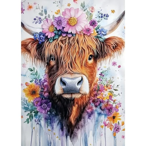 DAERLE Diamond Painting Erwachsene, Hochlandkuh Aquarell, Diamant Painting Bilder Blumen Rinder, 5D Diamond Painting Set für Anfänger, DIY Mosaikherstellung Bastelset für Haus Wanddeko 30x40cm DAERLE Diamond Painting Erwachsene, Hochlandkuh Aquarell, Diamant Painting Bilder Blumen Rinder, 5D Diamond Painting Set für Anfänger, DIY Mosaikherstellung Bastelset für Haus Wanddeko 30x40cm von DAERLE
