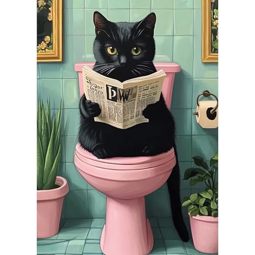 DAERLE Diamond Painting Erwachsene, Lustige schwarze Katze, Diamant Painting Bilder Katze im Badezimmer, 5D Diamond Painting Set für Anfänger, DIY Mosaikherstellung Bastelset für Haus Wanddeko 30x40cm DAERLE Diamond Painting Erwachsene, Lustige schwarze Katze, Diamant Painting Bilder Katze im Badezimmer, 5D Diamond Painting Set für Anfänger, DIY Mosaikherstellung Bastelset für Haus Wanddeko 30x40cm von DAERLE