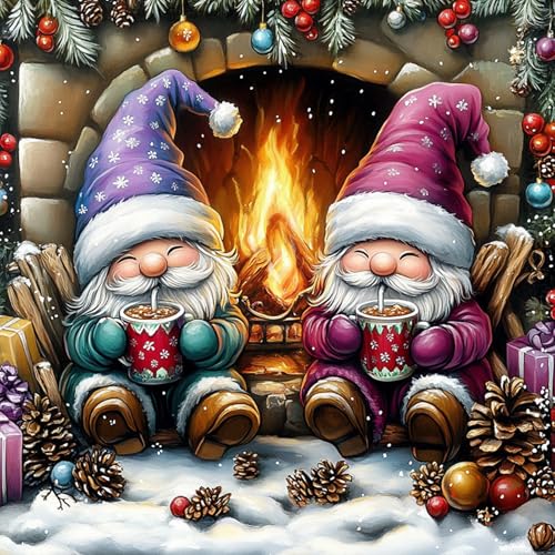 DAERLE Diamond Painting Erwachsene, Niedliche Zwerge, Diamant Painting Bilder, Weihnachtszwergofen, Diamond Painting Kits, 5D Diamant Malerei Set für für Home Wand Décor 30x30cm von DAERLE