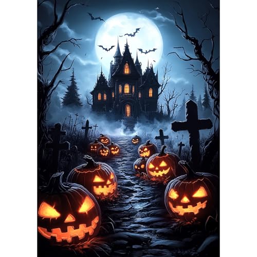 DAERLE Diamond Painting Erwachsene, Spukhaus im Wald, 5D DIY Diamant Painting Bilder Happy Halloween, Diamant Malerei Diamond Painting Runde Steine für Zuhause Dekor 30x40 cm von DAERLE