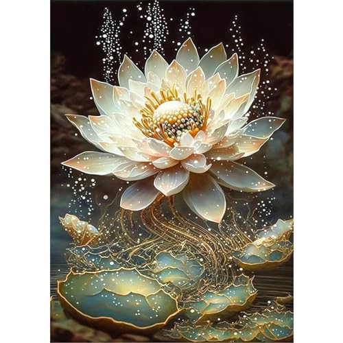 DAERLE Diamond Painting Funkelnder Lotus, Diamant Painting Bilder Schöne Blume, Diamond Painting Kinder Erwachsene DIY Diamant Vollbild, Malen Nach Zahlen 5D Diamant Painting für Wand Dekor 30x40cm von DAERLE