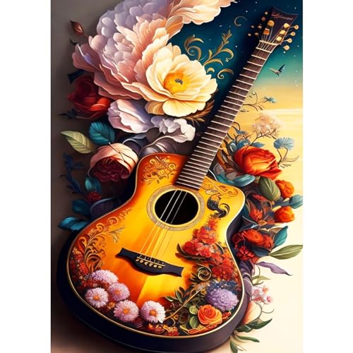 DAERLE Diamond Painting Gitarre mit Blumen, 5D Diamant Painting Bilder Musik Traum Serie, Diamant Malerei Cross Stitch Stickerei Kunsthandwerk Set für Erwachsene, Wanddekorationen für Zuhause 30x40cm DAERLE Diamond Painting Gitarre mit Blumen, 5D Diamant Painting Bilder Musik Traum Serie, Diamant Malerei Cross Stitch Stickerei Kunsthandwerk Set für Erwachsene, Wanddekorationen für Zuhause 30x40cm von DAERLE