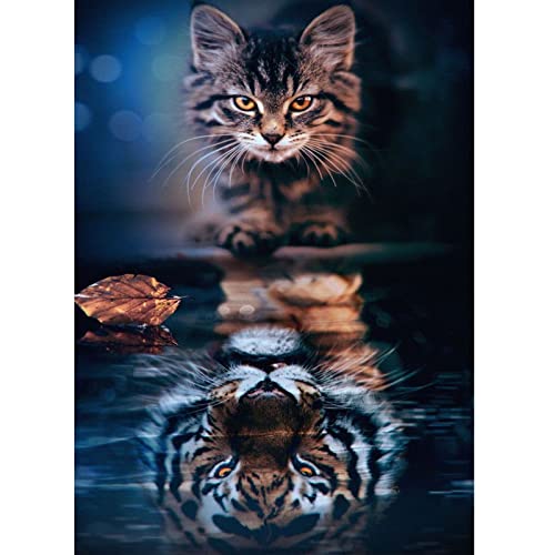 DAERLE Diamond Painting Katze, 5D Diamond Painting, Diamant-Malerei-Set, Katze, Katze und Tiger, Diamant-Stickerei, komplettes Set, Wanddekoration für den Innenbereich (30 x 40 cm) von DAERLE