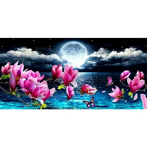 DAERLE Diamond Painting Landschaft, Großformat 70x40cm Diamant Painting Bilder Mond, Blumen Diamond Painting Erwachsene DIY Diamant Vollbild, Malen Nach Zahlen 5D Diamant Painting für Wand Dekor von DAERLE