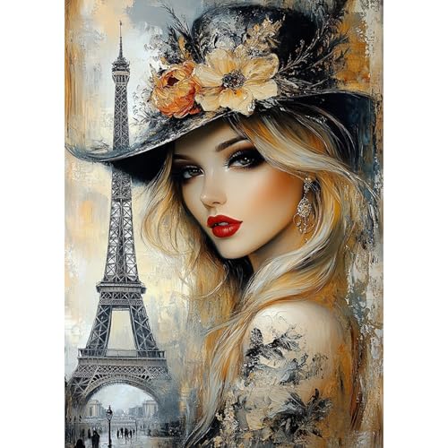 DAERLE Diamond Painting Set Erwachsene, Elegante Frau, 5D DIY Diamant Painting Bilder, Wanddekoration für Wohnzimmer Schlafzimmer, Geschenkidee für Frauen Anfänger 30x40cm, Pariser Straßenansicht von DAERLE