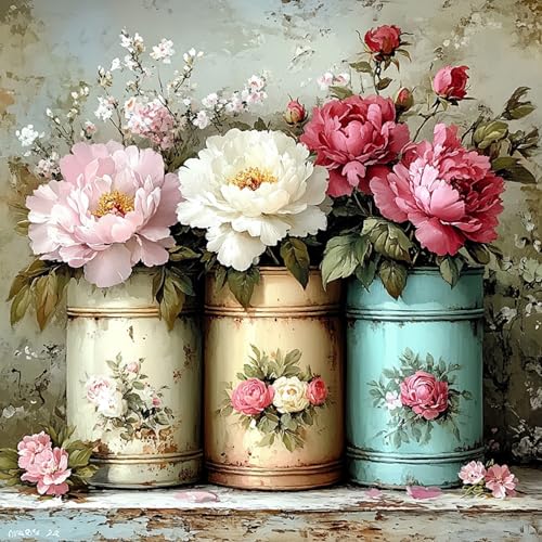 DAERLE Diamond Painting Set Erwachsene, Pfingstrosen und Rosen, 5D DIY Diamant Painting Bilder, Wanddekoration für Wohnzimmer Schlafzimmer, Geschenkidee für Frauen Anfänger 30x30cm, Vintage von DAERLE