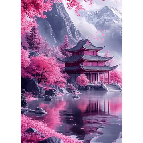 DAERLE Diamond Painting Set Erwachsene, Rosa Kirschblüte, 5D DIY Diamant Painting Bilder, Wanddekoration für Wohnzimmer Schlafzimmer, Geschenkidee für Frauen Anfänger 30x40cm, Tempel am See DAERLE Diamond Painting Set Erwachsene, Rosa Kirschblüte, 5D DIY Diamant Painting Bilder, Wanddekoration für Wohnzimmer Schlafzimmer, Geschenkidee für Frauen Anfänger 30x40cm, Tempel am See von DAERLE