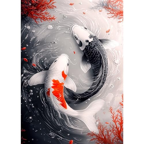 DAERLE Diamond Painting Set Erwachsene, Schwarz-weiße Koi-Fische, 5D DIY Diamant Painting Bilder, Wanddekoration für Wohnzimmer Schlafzimmer, Geschenkidee für Frauen Anfänger 30x40cm, Yin Yang DAERLE Diamond Painting Set Erwachsene, Schwarz-weiße Koi-Fische, 5D DIY Diamant Painting Bilder, Wanddekoration für Wohnzimmer Schlafzimmer, Geschenkidee für Frauen Anfänger 30x40cm, Yin Yang von DAERLE