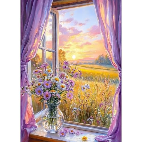DAERLE Diamond Painting Set Erwachsene, Wildblumenvase, 5D DIY Diamant Painting Bilder, Wanddekoration für Wohnzimmer Schlafzimmer, Geschenkidee für Frauen Anfänger 30x40cm, Wunderschöne Landschaft von DAERLE
