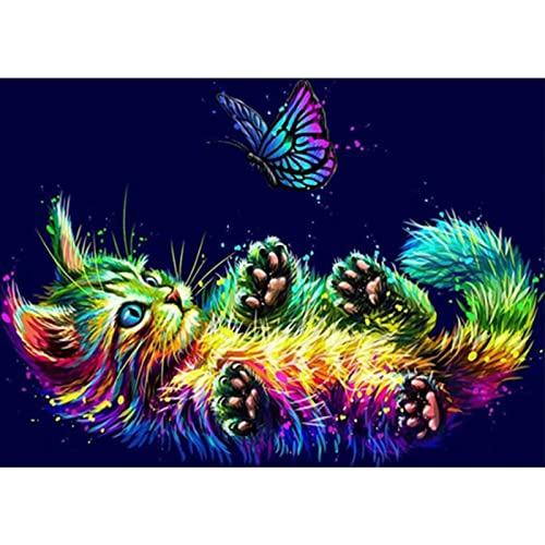 DAERLE Diamond Painting Set Katze Diamant Painting Bilder 5D Diamant Painting Painting Kinder DIY malen nach Zahlen Erwachsene Runden Diamanten Ideale Dekoration und Geschenk 40x30cm Schmetterling von DAERLE