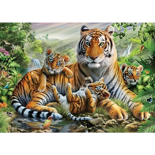 DAERLE Diamond Painting Tiger und Jungtiere, 5D Diamond Painting Erwachsene Wildes Tier Kits, Diamond Painting Set für Wohnzimmer Schlafzimmer Büro Wand Dekoration 40x30cm DAERLE Diamond Painting Tiger und Jungtiere, 5D Diamond Painting Erwachsene Wildes Tier Kits, Diamond Painting Set für Wohnzimmer Schlafzimmer Büro Wand Dekoration 40x30cm von DAERLE