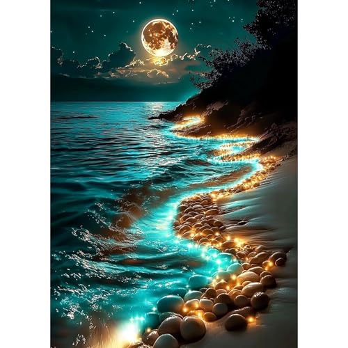 DAERLE Glitzerstrand Diamant Painting Bilder für Erwachsene Anfänger, 5D Mond-Szenen Diamond Painting Set, DIY Strass Bilder Diamant Kunst Kits, Diamant Painting für Zuhause Dekor 30x40 cm DAERLE Glitzerstrand Diamant Painting Bilder für Erwachsene Anfänger, 5D Mond-Szenen Diamond Painting Set, DIY Strass Bilder Diamant Kunst Kits, Diamant Painting für Zuhause Dekor 30x40 cm von DAERLE