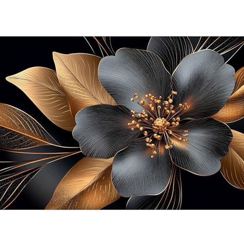 DAERLE Goldene Blumen Diamant Painting Bilder für Erwachsene Anfänger, 5D Blattgold Diamond Painting Set, DIY Strass Bilder Diamant Kunst Kits, Diamant Painting für Zuhause Dekor 40x30 cm von DAERLE