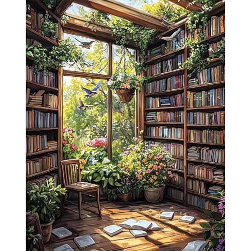 DAERLE Malen Nach Zahlen Erwachsene, Bibliothek und Pflanzen, DIY Handgemalt Ölgemälde Kit für Anfänger und Erwachsene, Mit Acrylfarbe Leinwand und 3 Pinsel Kit 40x50cm, Ohne Rahmen, Fantasiehaus DAERLE Malen Nach Zahlen Erwachsene, Bibliothek und Pflanzen, DIY Handgemalt Ölgemälde Kit für Anfänger und Erwachsene, Mit Acrylfarbe Leinwand und 3 Pinsel Kit 40x50cm, Ohne Rahmen, Fantasiehaus von DAERLE