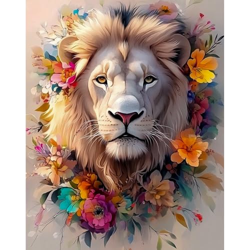 DAERLE Malen Nach Zahlen Erwachsene, Blumenlöwe, DIY Handgemalt Ölgemälde Kit für Anfänger und Erwachsene, Mit Acrylfarbe Leinwand und 3 Pinsel Kit 40x50cm, Ohne Rahmen, Bunter Löwe DAERLE Malen Nach Zahlen Erwachsene, Blumenlöwe, DIY Handgemalt Ölgemälde Kit für Anfänger und Erwachsene, Mit Acrylfarbe Leinwand und 3 Pinsel Kit 40x50cm, Ohne Rahmen, Bunter Löwe von DAERLE