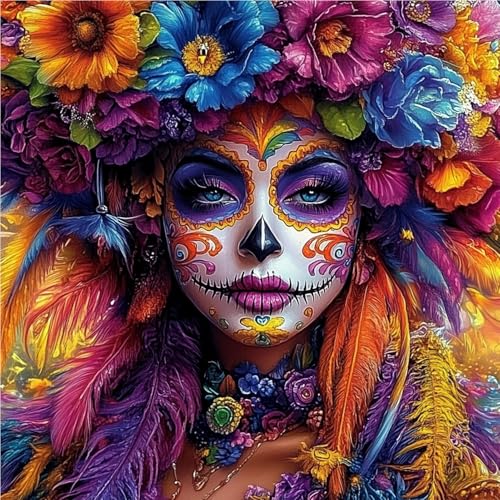 DAERLE Malen Nach Zahlen Erwachsene, Schöne Frau mit Zuckerschädel-Make-up, DIY Handgemalt Ölgemälde Kit für Anfänger und Erwachsene, Mit Acrylfarbe Leinwand und 3 Pinsel Kit 40x40cm, Ohne Rahmen DAERLE Malen Nach Zahlen Erwachsene, Schöne Frau mit Zuckerschädel-Make-up, DIY Handgemalt Ölgemälde Kit für Anfänger und Erwachsene, Mit Acrylfarbe Leinwand und 3 Pinsel Kit 40x40cm, Ohne Rahmen von DAERLE