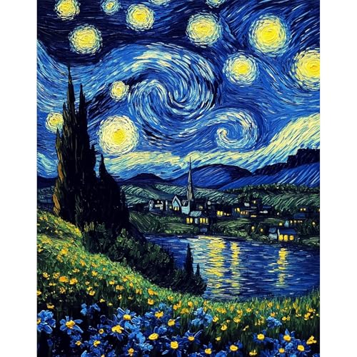 DAERLE Malen Nach Zahlen Erwachsene, Sternennacht, DIY Handgemalt Ölgemälde Kit für Anfänger und Erwachsene, Mit Acrylfarbe Leinwand und 3 Pinsel Kit 40x50cm, Ohne Rahmen von DAERLE
