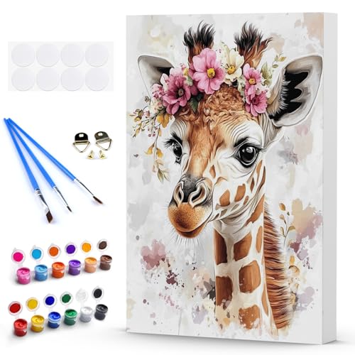 DAERLE Malen Nach Zahlen Erwachsene mit Rahmen, Aquarell-Giraffe mit Blumenkrone, Paint by Numbers, DIY Handgemalt Ölgemälde Kit mit Pinseln und Acrylfarben Ölgemälde Leinwand für Home Decor 30x40cm DAERLE Malen Nach Zahlen Erwachsene mit Rahmen, Aquarell-Giraffe mit Blumenkrone, Paint by Numbers, DIY Handgemalt Ölgemälde Kit mit Pinseln und Acrylfarben Ölgemälde Leinwand für Home Decor 30x40cm von DAERLE