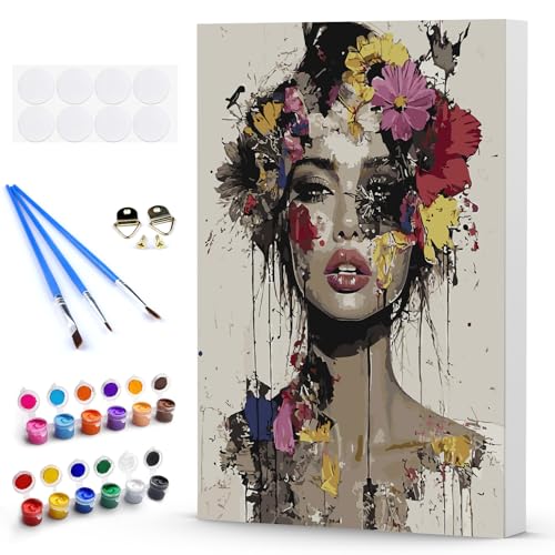 DAERLE Malen Nach Zahlen Erwachsene mit Rahmen, Attraktive Frau mit Blumen, Paint by Numbers Aquarellspritzer, DIY Handgemalt Ölgemälde Kit mit Pinseln und Acrylfarben für Home Decor 30x40cm DAERLE Malen Nach Zahlen Erwachsene mit Rahmen, Attraktive Frau mit Blumen, Paint by Numbers Aquarellspritzer, DIY Handgemalt Ölgemälde Kit mit Pinseln und Acrylfarben für Home Decor 30x40cm von DAERLE