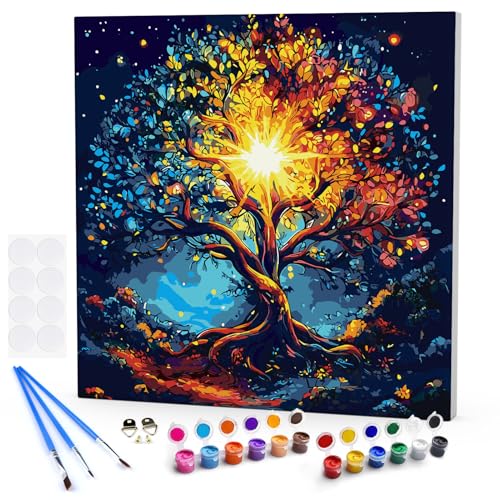 DAERLE Malen Nach Zahlen Erwachsene mit Rahmen, Farbenfroher Lebensbaum, Paint by Numbers Kosmische Landschaften, DIY Handgemalt Ölgemälde Kit mit Pinseln und Acrylfarben für Home Decor 30x30cm DAERLE Malen Nach Zahlen Erwachsene mit Rahmen, Farbenfroher Lebensbaum, Paint by Numbers Kosmische Landschaften, DIY Handgemalt Ölgemälde Kit mit Pinseln und Acrylfarben für Home Decor 30x30cm von DAERLE