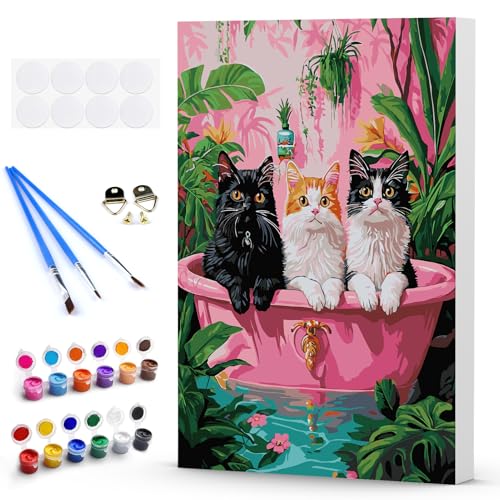 DAERLE Malen Nach Zahlen Erwachsene mit Rahmen, Katzen in einer rosa Badewanne, Paint by Numbers, DIY Handgemalt Ölgemälde Kit mit Pinseln und Acrylfarben Ölgemälde Leinwand für Home Decor 30x40cm DAERLE Malen Nach Zahlen Erwachsene mit Rahmen, Katzen in einer rosa Badewanne, Paint by Numbers, DIY Handgemalt Ölgemälde Kit mit Pinseln und Acrylfarben Ölgemälde Leinwand für Home Decor 30x40cm von DAERLE