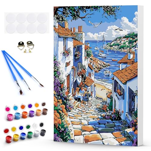 DAERLE Malen Nach Zahlen Erwachsene mit Rahmen, Küstendorf, Paint by Numbers Schöne Straße, DIY Handgemalt Ölgemälde Kit mit Pinseln und Acrylfarben Ölgemälde Leinwand für Home Decor 20x30cm DAERLE Malen Nach Zahlen Erwachsene mit Rahmen, Küstendorf, Paint by Numbers Schöne Straße, DIY Handgemalt Ölgemälde Kit mit Pinseln und Acrylfarben Ölgemälde Leinwand für Home Decor 20x30cm von DAERLE