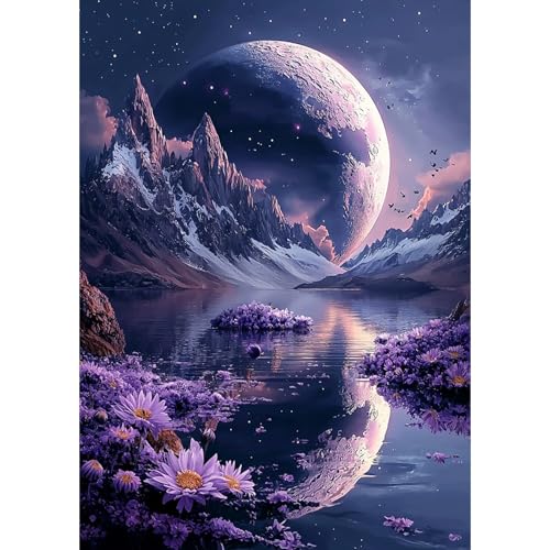 DAERLE Mond Lila Himmel Diamant Painting Bilder für Erwachsene Anfänger, 5D Landschaft Diamond Painting Set, DIY Strass Bilder Diamant Kunst Kits, Diamant Painting für Zuhause Dekor 30x40 cm DAERLE Mond Lila Himmel Diamant Painting Bilder für Erwachsene Anfänger, 5D Landschaft Diamond Painting Set, DIY Strass Bilder Diamant Kunst Kits, Diamant Painting für Zuhause Dekor 30x40 cm von DAERLE