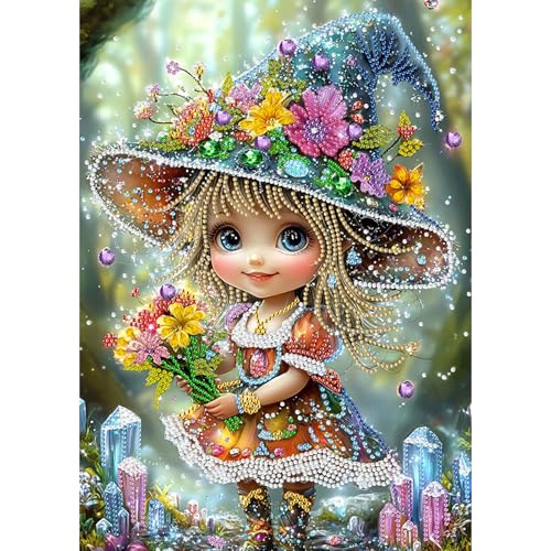 Diamant Painting Bilder für Erwachsene Blumen Elfen Mädchen, 5D Speziell geformtes Diamond Painting Fantasy Mädchen, DIY Strass Bilder Diamant Kunst Kits, Diamant Painting für Home Wand Décor 30x40 cm von DAERLE
